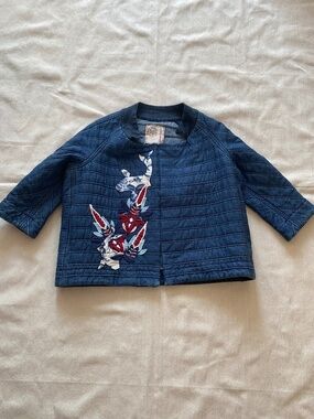 Antonio Marras Short Quilted Kimono Style Embroidered Denim Jacket Sz 6